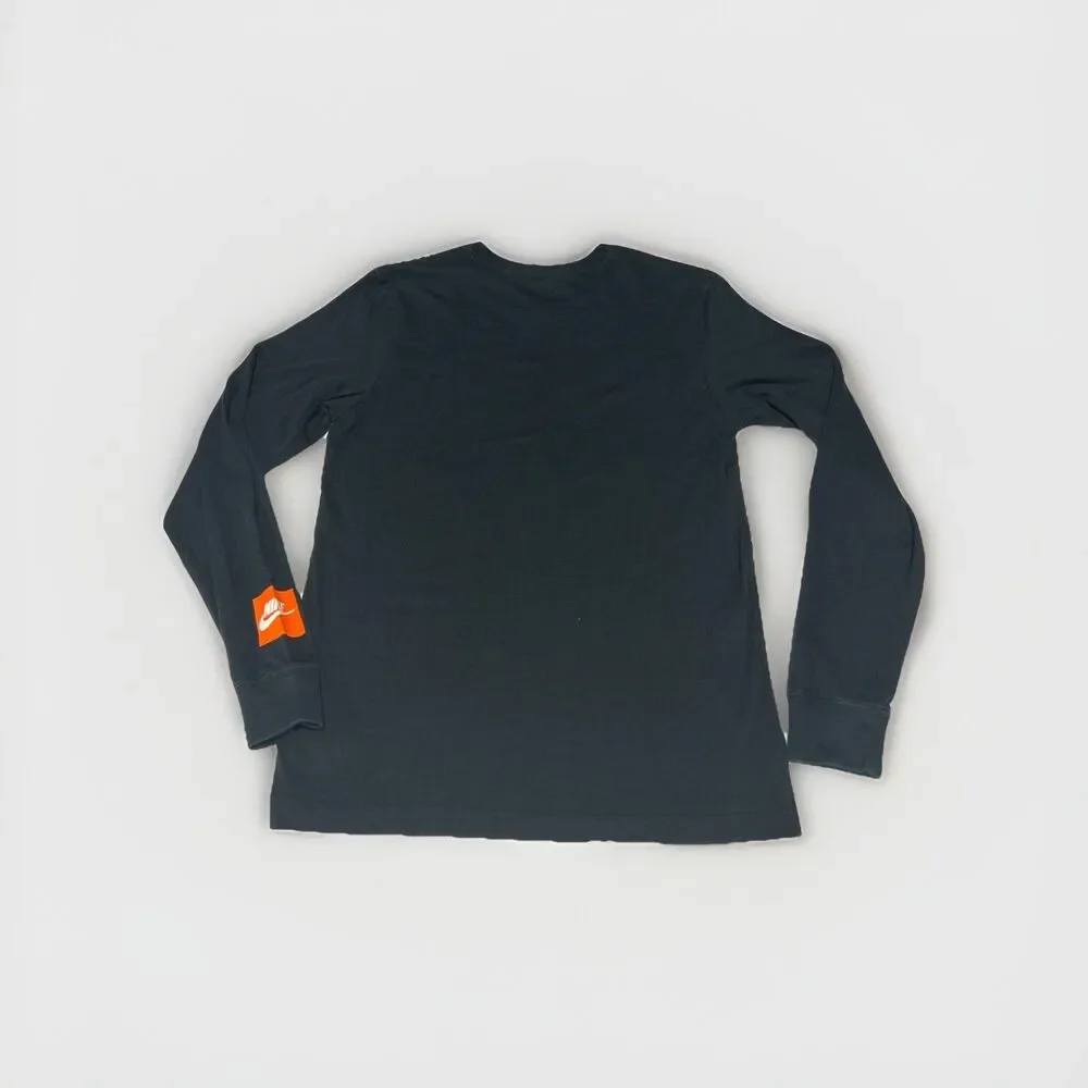 Nike Mens Just Do It Long Sleeve Graphic T Shirt Black Orange Patch Size Small